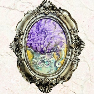 MINI FRAMED LAVENDER 4.5"x3.5" Original Floral Watercolor Painting in Silver Resin Frame for Miniature Collectors, Dollhouse Decor & Gifting