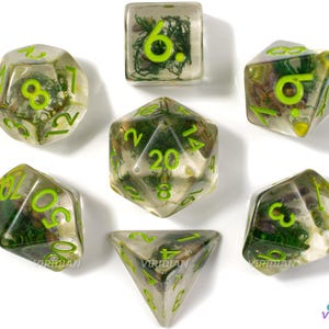 Swamp Thing | Clear With Green Moss | Resin Dice Set (7)