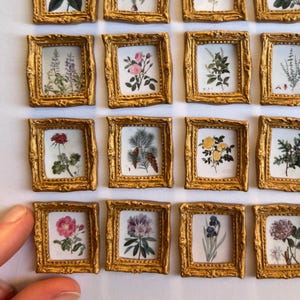 Miniature Framed Flower Botanical Artwork for Vintage Dollhouse Decor