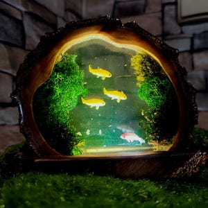 Epoxy Lamp, Handmade Resin Night Light, LED Forest Lamp, Moss and Ferns Lamp, Nature Inspired Decor, Unique Gift, Custom Resin Lamp