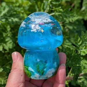 Cloud & Moss Mushrooms, Fungi Figurine, Blue Sky Resin Décor, Mushroomcore Gift for Teen, Forest Room Accessories, Forestcore Mushroom Lover
