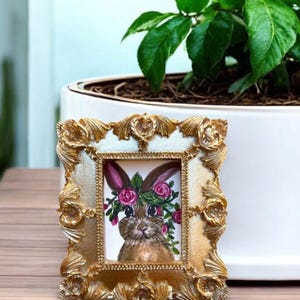 Bunny print, Mini framed, rabbit watercolor painting, tiny bun, pet portrait, wildlife art, animal lovers,dog lovers, dollhouse miniature
